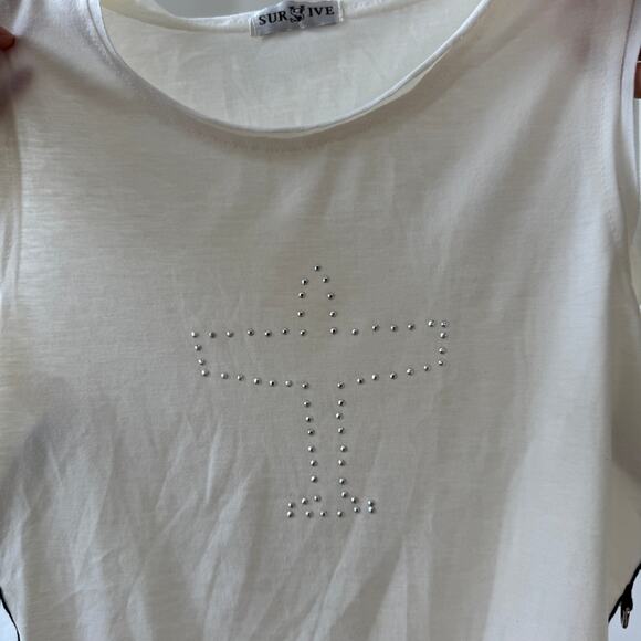 Vintage euro White Tank with Rhinestone Airplane & D-Ring Side Straps (S/M) - Picture 2 of 10